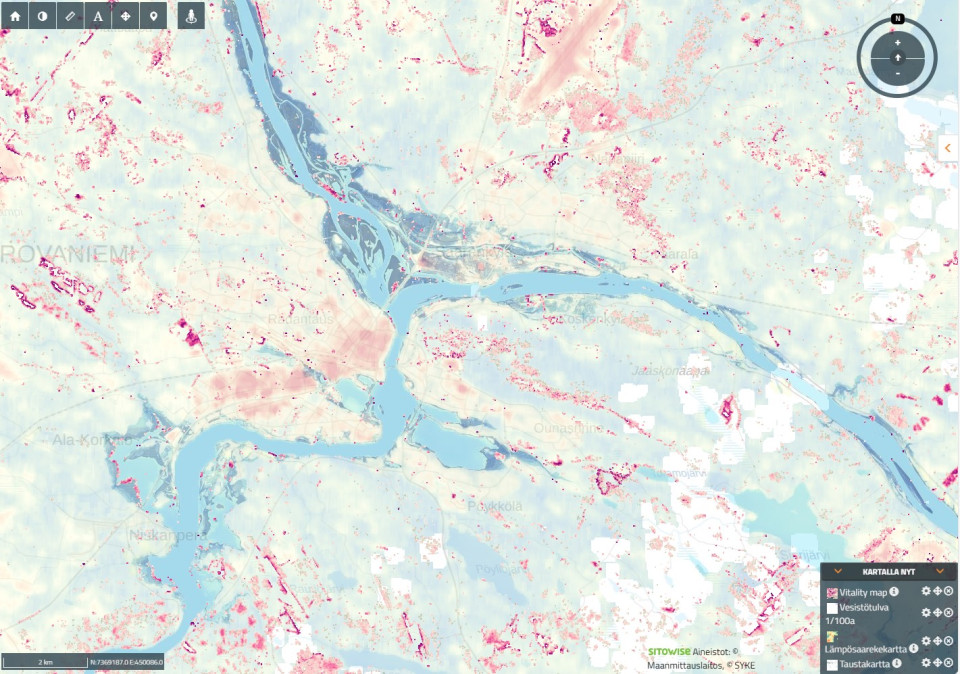 Louhi-alustan kuva Rovaniemen ilmastoselvityksen riskeistä.